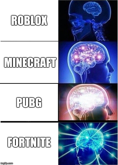 Expanding Brain | ROBLOX; MINECRAFT; PUBG; FORTNITE | image tagged in memes,expanding brain | made w/ Imgflip meme maker