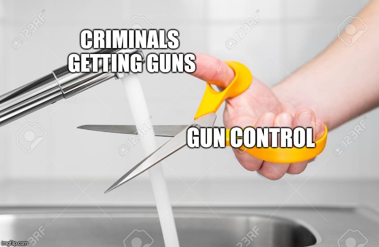 cutting water with scissors | CRIMINALS GETTING GUNS; GUN CONTROL | image tagged in cutting water with scissors | made w/ Imgflip meme maker
