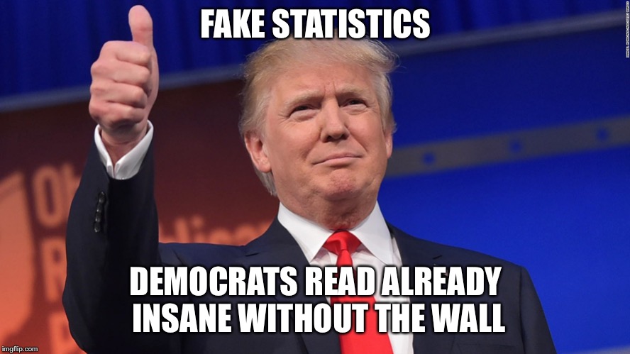 Trump Thumbs Up | FAKE STATISTICS DEMOCRATS READ ALREADY INSANE WITHOUT THE WALL | image tagged in trump thumbs up | made w/ Imgflip meme maker