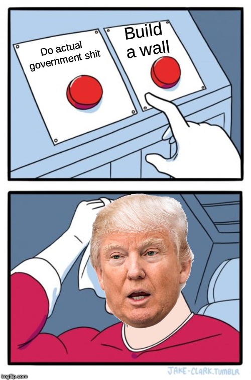 trump two buttons | Build a wall; Do actual government shit | image tagged in memes,two buttons | made w/ Imgflip meme maker