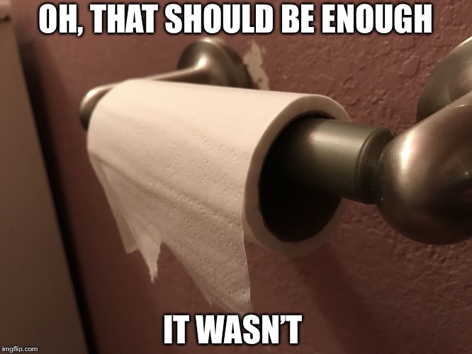 Not enough TP! | OH, THAT SHOULD BE ENOUGH; IT WASN’T | image tagged in should have stocked the tp cabinet | made w/ Imgflip meme maker