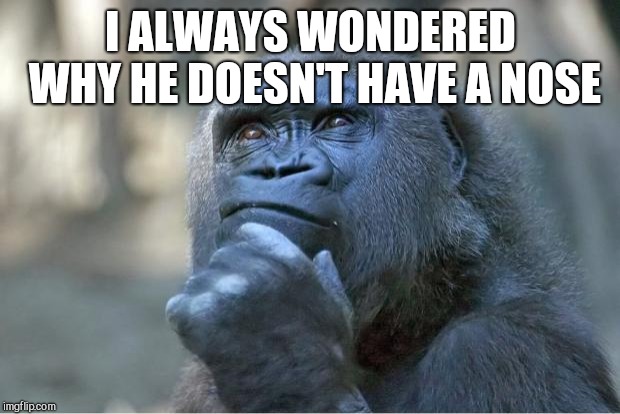 The thinking gorilla | I ALWAYS WONDERED WHY HE DOESN'T HAVE A NOSE | image tagged in the thinking gorilla | made w/ Imgflip meme maker