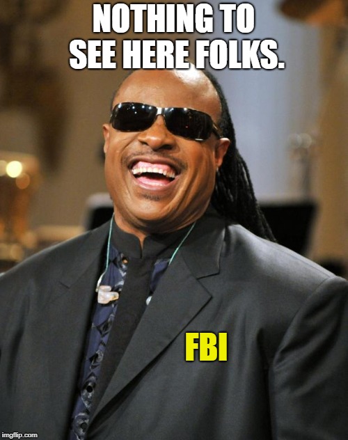 Stevie Wonder | NOTHING TO SEE HERE FOLKS. FBI | image tagged in stevie wonder | made w/ Imgflip meme maker