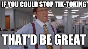 IF YOU COULD STOP TIK-TOKING; THAT'D BE GREAT | image tagged in tik tok | made w/ Imgflip meme maker