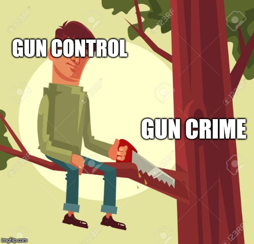 GUN CONTROL; GUN CRIME | image tagged in cutting the branch | made w/ Imgflip meme maker