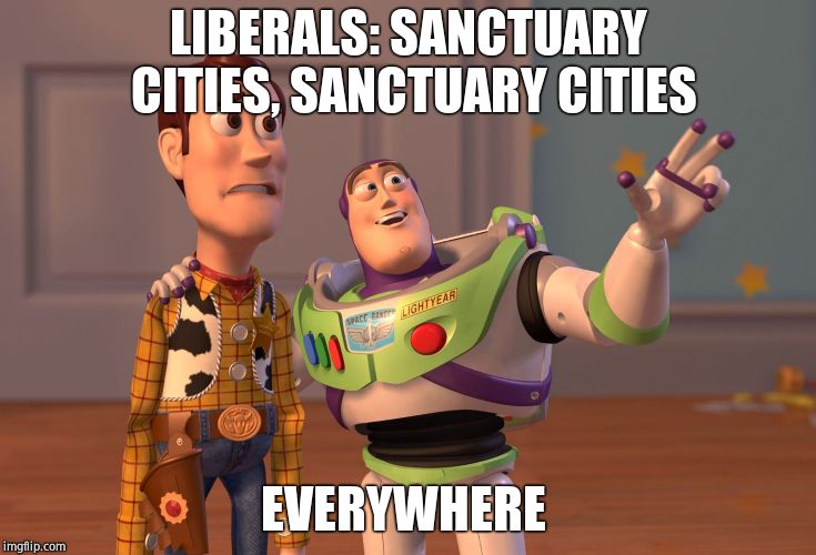 X, X Everywhere Meme | LIBERALS: SANCTUARY CITIES, SANCTUARY CITIES EVERYWHERE | image tagged in memes,x x everywhere | made w/ Imgflip meme maker