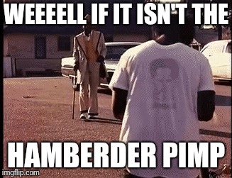 WEEEELL IF IT ISN'T THE; HAMBERDER PIMP | image tagged in hamburger pimp | made w/ Imgflip meme maker