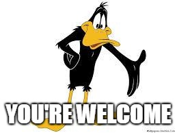 Daffy Duck Welcome | YOU'RE WELCOME | image tagged in daffy duck welcome | made w/ Imgflip meme maker