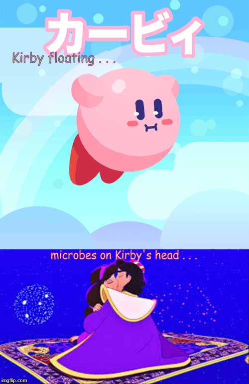 Kirby floating . . . microbes on Kirby's head . . . | image tagged in nintendo | made w/ Imgflip meme maker