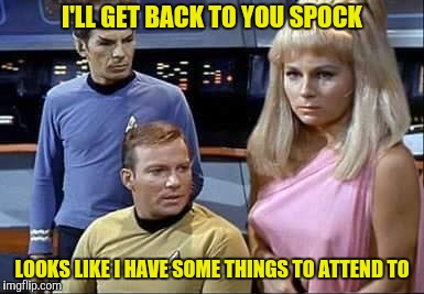 I'LL GET BACK TO YOU SPOCK LOOKS LIKE I HAVE SOME THINGS TO ATTEND TO | made w/ Imgflip meme maker