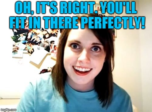 Overly Attached Girlfriend Meme | OH, IT'S RIGHT. YOU'LL FIT IN THERE PERFECTLY! | image tagged in memes,overly attached girlfriend | made w/ Imgflip meme maker