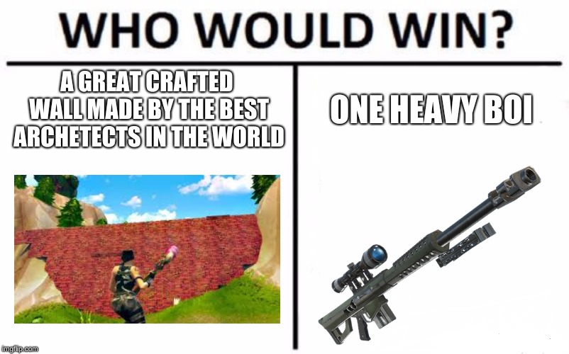 Who would win? | A GREAT CRAFTED WALL MADE BY THE BEST ARCHETECTS IN THE WORLD; ONE HEAVY BOI | image tagged in memes,who would win | made w/ Imgflip meme maker