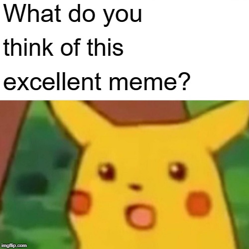 Surprised Pikachu | What do you; think of this; excellent meme? | image tagged in memes,surprised pikachu | made w/ Imgflip meme maker