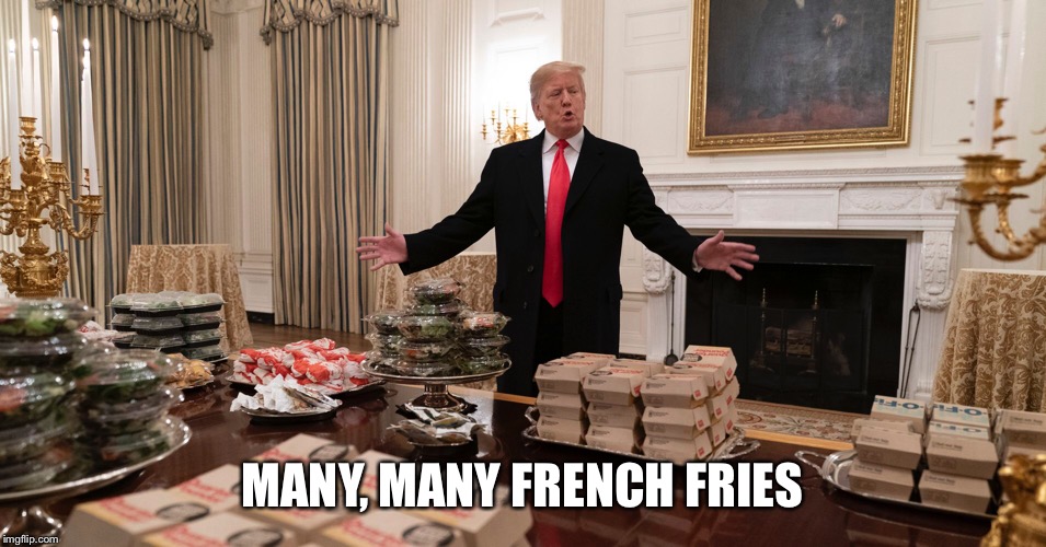 Trump Fries | MANY, MANY FRENCH FRIES | image tagged in donald trump,french fries | made w/ Imgflip meme maker