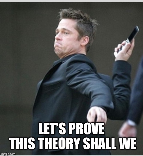 Brad Pitt throwing phone | LET’S PROVE THIS THEORY SHALL WE | image tagged in brad pitt throwing phone | made w/ Imgflip meme maker