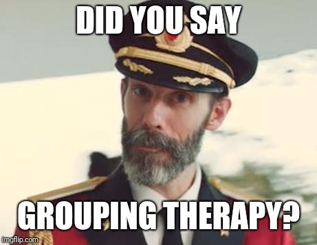 Captain Obvious | DID YOU SAY GROUPING THERAPY? | image tagged in captain obvious | made w/ Imgflip meme maker