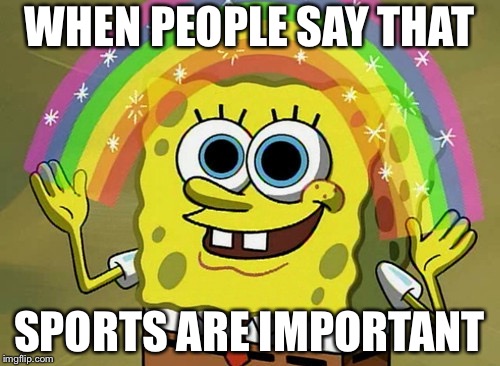Imagination Spongebob | WHEN PEOPLE SAY THAT; SPORTS ARE IMPORTANT | image tagged in memes,imagination spongebob | made w/ Imgflip meme maker