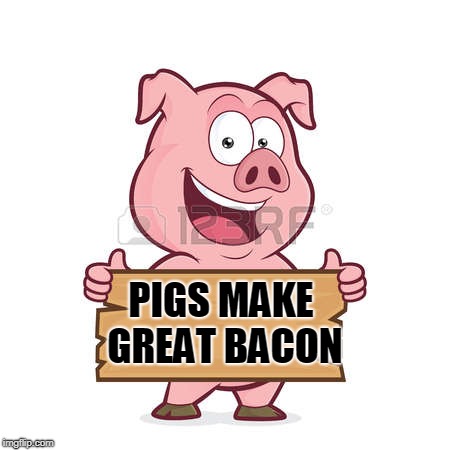 pig | PIGS MAKE GREAT BACON | image tagged in pig | made w/ Imgflip meme maker