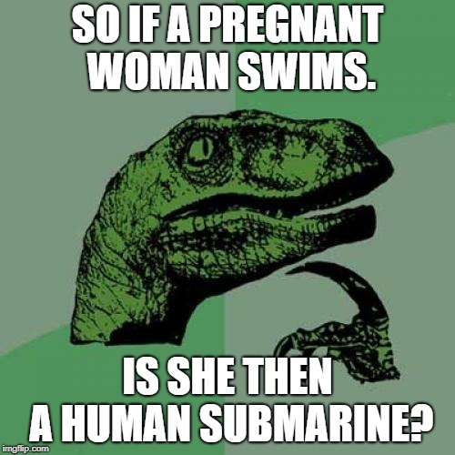 something weird to think about.  |  SO IF A PREGNANT WOMAN SWIMS. IS SHE THEN A HUMAN SUBMARINE? | image tagged in memes,philosoraptor,funny,stuff to think about,submarine,woman | made w/ Imgflip meme maker