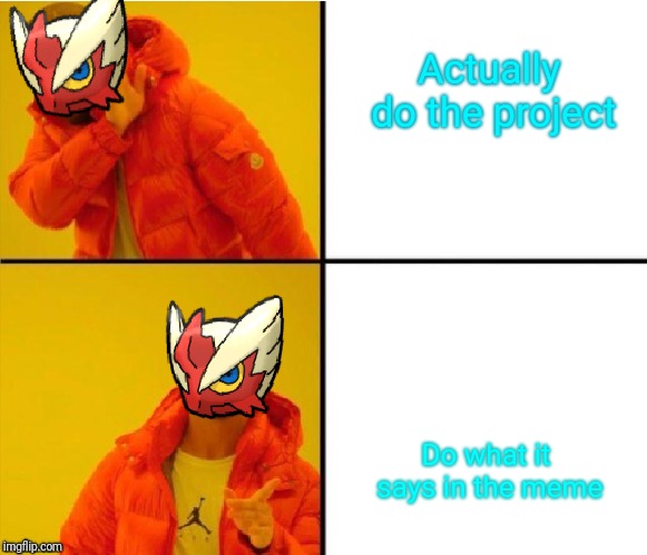 Actually do the project Do what it says in the meme | image tagged in blaze the blaziken drake meme | made w/ Imgflip meme maker