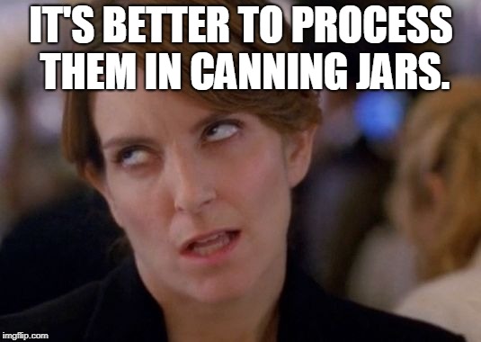 Tina Fey Eyeroll | IT'S BETTER TO PROCESS THEM IN CANNING JARS. | image tagged in tina fey eyeroll | made w/ Imgflip meme maker