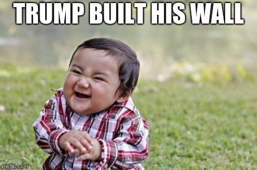 Evil Toddler Meme | TRUMP BUILT HIS WALL | image tagged in memes,evil toddler | made w/ Imgflip meme maker
