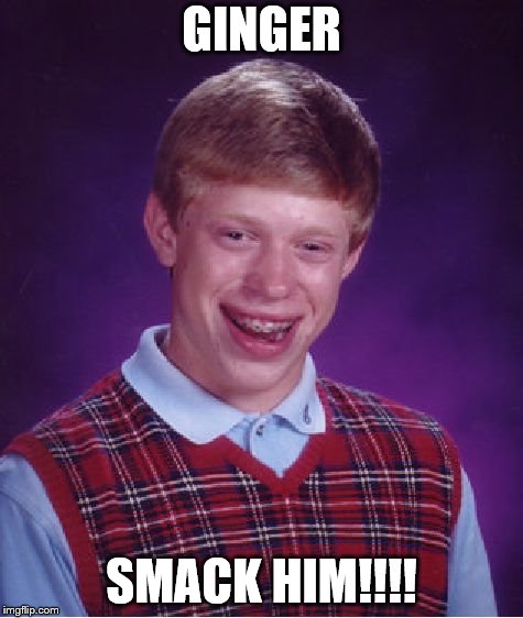 Bad Luck Brian | GINGER; SMACK HIM!!!! | image tagged in memes,bad luck brian | made w/ Imgflip meme maker