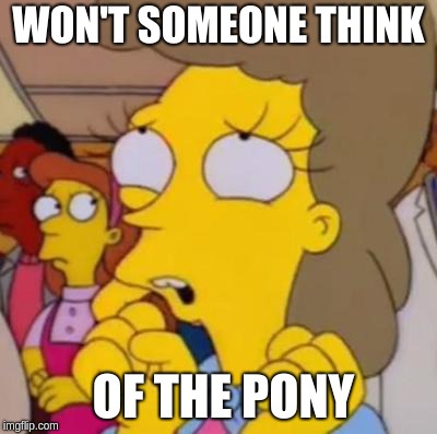 Won't Somebody | WON'T SOMEONE THINK; OF THE PONY | image tagged in won't somebody | made w/ Imgflip meme maker