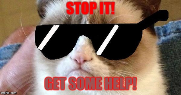 Grumy Cat Deal With It | STOP IT! GET SOME HELP! | image tagged in grumy cat deal with it | made w/ Imgflip meme maker