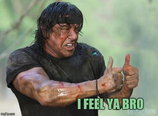 stalone thumbs up | I FEEL YA BRO | image tagged in stalone thumbs up | made w/ Imgflip meme maker