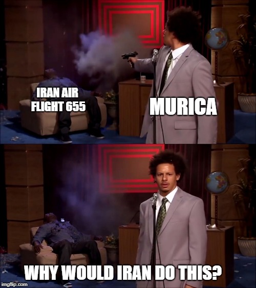 Why would eric andre do this | IRAN AIR FLIGHT 655; MURICA; WHY WOULD IRAN DO THIS? | image tagged in why would eric andre do this | made w/ Imgflip meme maker