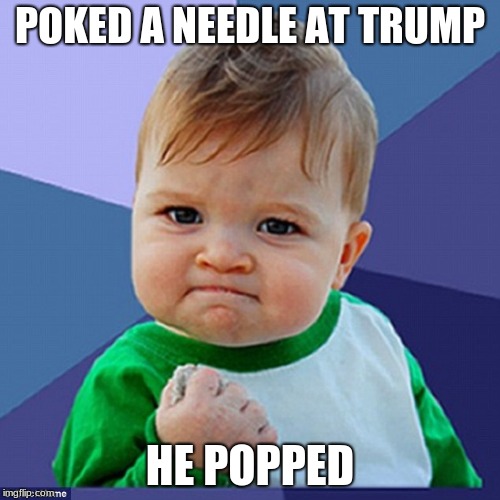 Baby Fist Pump | POKED A NEEDLE AT TRUMP; HE POPPED | image tagged in baby fist pump | made w/ Imgflip meme maker