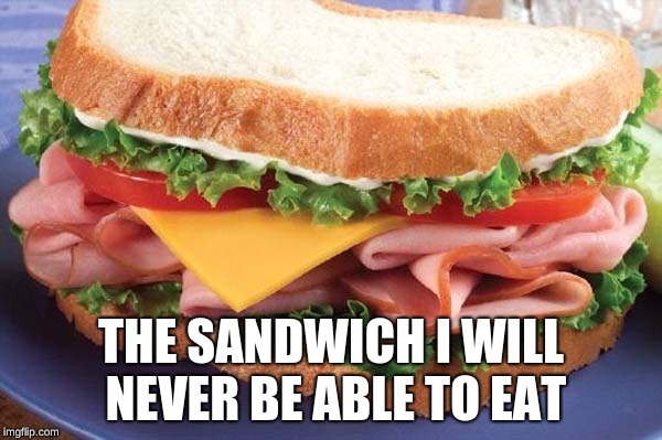 Sandwich | THE SANDWICH I WILL NEVER BE ABLE TO EAT | image tagged in sandwich | made w/ Imgflip meme maker
