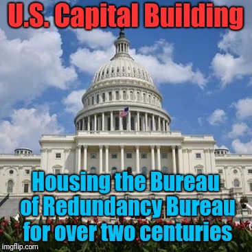 Work Goes In Circles With No Real Progress | U.S. Capital Building; Housing the Bureau of Redundancy Bureau for over two centuries | image tagged in capital,congress | made w/ Imgflip meme maker