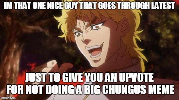 But it was me Dio | IM THAT ONE NICE GUY THAT GOES THROUGH LATEST; JUST TO GIVE YOU AN UPVOTE FOR NOT DOING A BIG CHUNGUS MEME | image tagged in but it was me dio | made w/ Imgflip meme maker