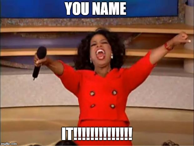 Oprah You Get A Meme | YOU NAME; IT!!!!!!!!!!!!!! | image tagged in memes,oprah you get a | made w/ Imgflip meme maker