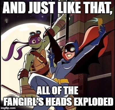 All of the girls think Donnie is the coolest and all the guys think Raph is the coolest | AND JUST LIKE THAT, ALL OF THE FANGIRL'S HEADS EXPLODED | image tagged in batgirl,fangirl,memes,funny,teenage mutant ninja turtles,explosion | made w/ Imgflip meme maker