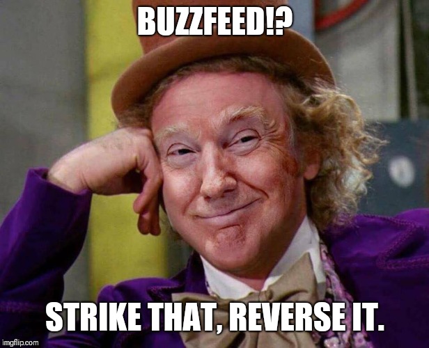 Donald Trump Willy Wonka | BUZZFEED!? STRIKE THAT, REVERSE IT. | image tagged in donald trump willy wonka | made w/ Imgflip meme maker