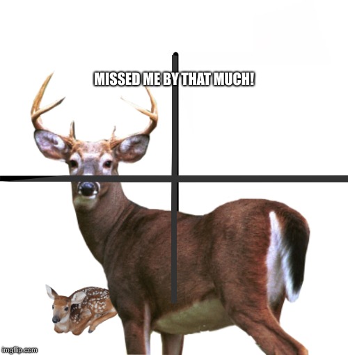 Deer John... | MISSED ME BY THAT MUCH! | image tagged in deer,blank starter pack | made w/ Imgflip meme maker