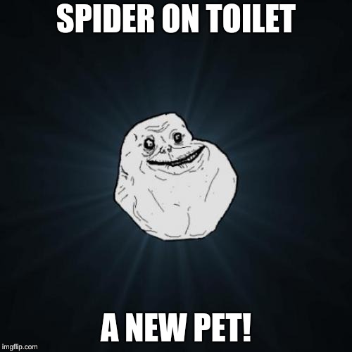 Forever Alone Meme | SPIDER ON TOILET; A NEW PET! | image tagged in memes,forever alone | made w/ Imgflip meme maker