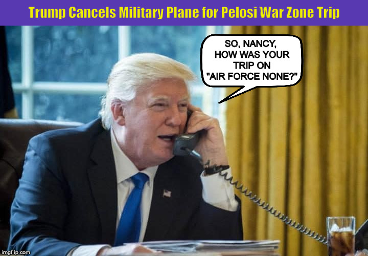 Trump Cancels Military Plane for Pelosi War Zone Trip | image tagged in donald trump,trump,nancy pelosi,air force none,funny,memes | made w/ Imgflip meme maker