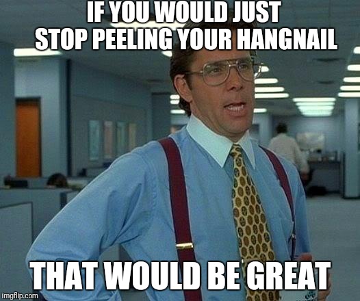 That Would Be Great Meme | IF YOU WOULD JUST STOP PEELING YOUR HANGNAIL THAT WOULD BE GREAT | image tagged in memes,that would be great | made w/ Imgflip meme maker