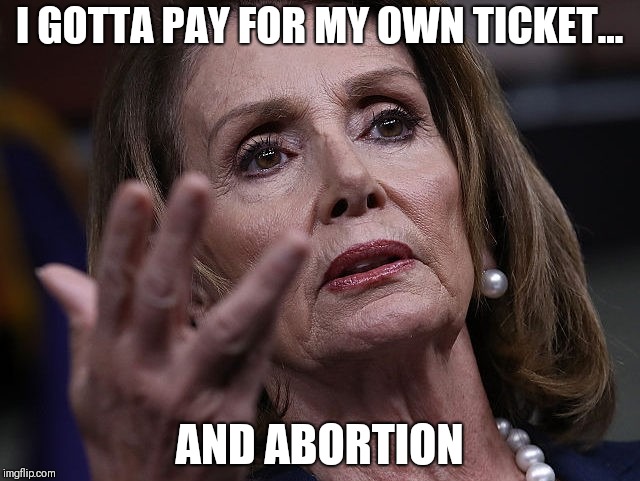 Pelosi wtf | I GOTTA PAY FOR MY OWN TICKET... AND ABORTION | image tagged in funny memes | made w/ Imgflip meme maker