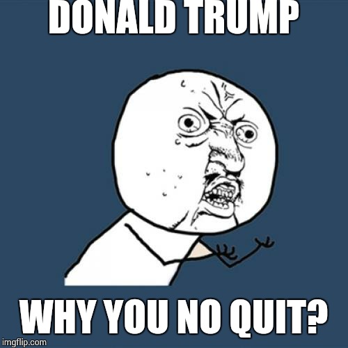 Y U No Meme | DONALD TRUMP; WHY YOU NO QUIT? | image tagged in memes,y u no | made w/ Imgflip meme maker