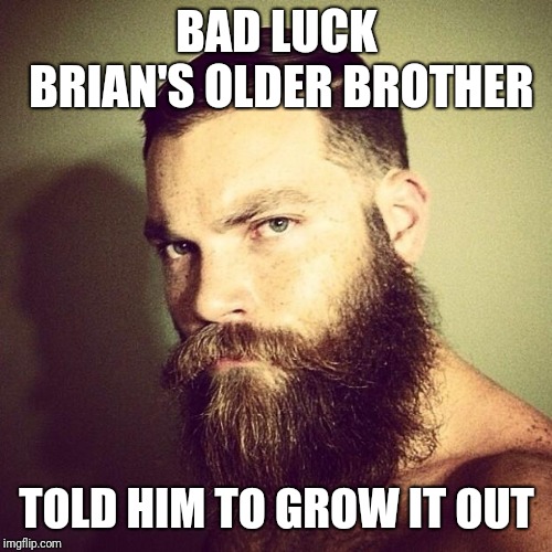 Beard | BAD LUCK BRIAN'S OLDER BROTHER TOLD HIM TO GROW IT OUT | image tagged in beard | made w/ Imgflip meme maker