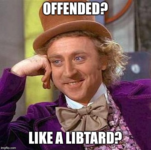 Creepy Condescending Wonka Meme | OFFENDED? LIKE A LIBTARD? | image tagged in memes,creepy condescending wonka | made w/ Imgflip meme maker