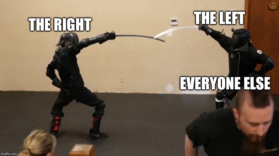 Sparring | THE LEFT; THE RIGHT; EVERYONE ELSE | image tagged in sparring | made w/ Imgflip meme maker