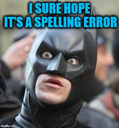 Shocked Batman | I SURE HOPE IT'S A SPELLING ERROR | image tagged in shocked batman | made w/ Imgflip meme maker