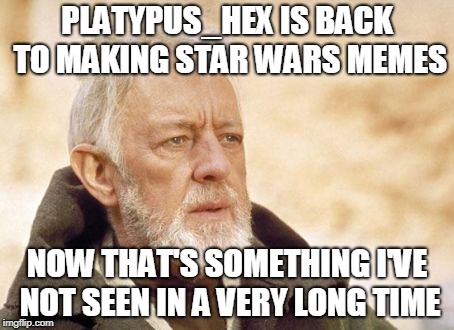 Now that's something I haven't seen in a long time | PLATYPUS_HEX IS BACK TO MAKING STAR WARS MEMES NOW THAT'S SOMETHING I'VE NOT SEEN IN A VERY LONG TIME | image tagged in now that's something i haven't seen in a long time | made w/ Imgflip meme maker