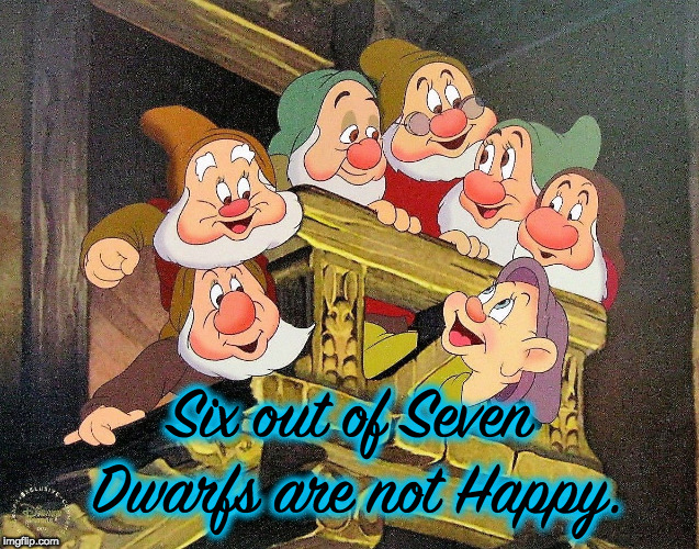 Breaking News!  | Six out of Seven Dwarfs are not Happy. | image tagged in funny,disney | made w/ Imgflip meme maker